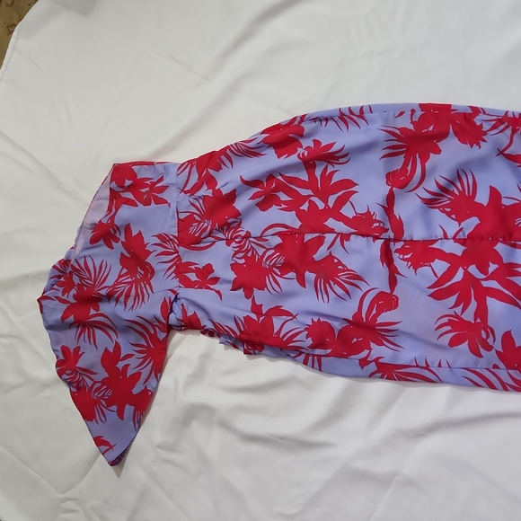 One-Sleeved Lavender and Pink Floral Print Dress - Picture 4 of 7